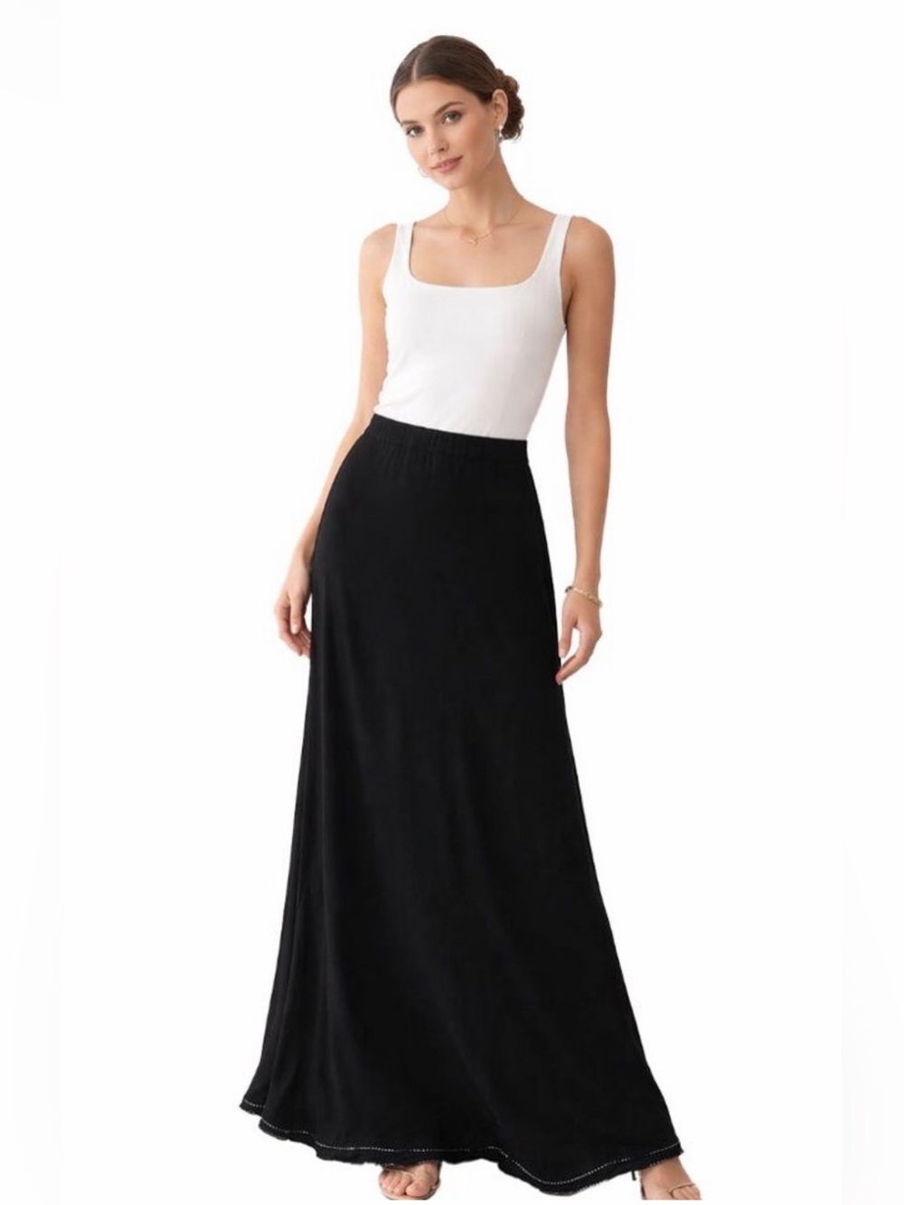 St John Evening 100% Silk Maxi Skirt Rhinestone Hem Side Zip Formal Luxury Sz 10